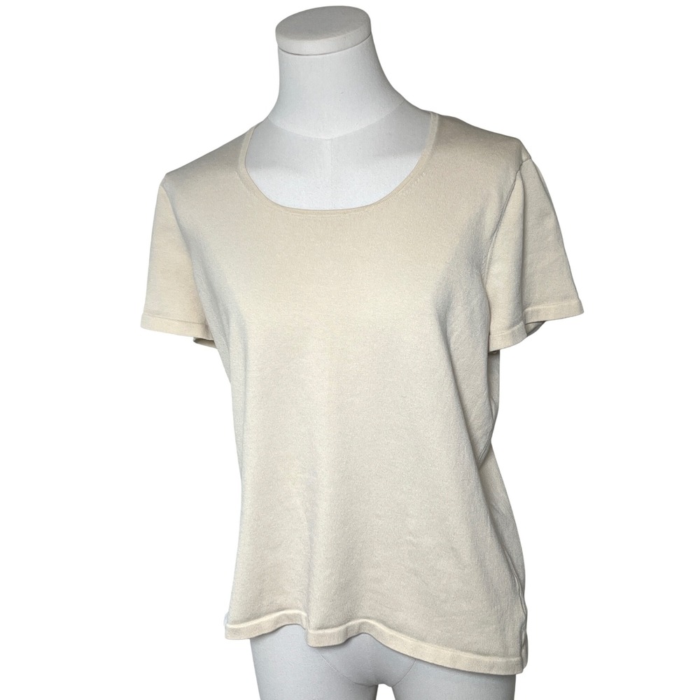 Silk Blend Knit Tee Scoop Neck Minimalist Rena Rowan Cream Women L